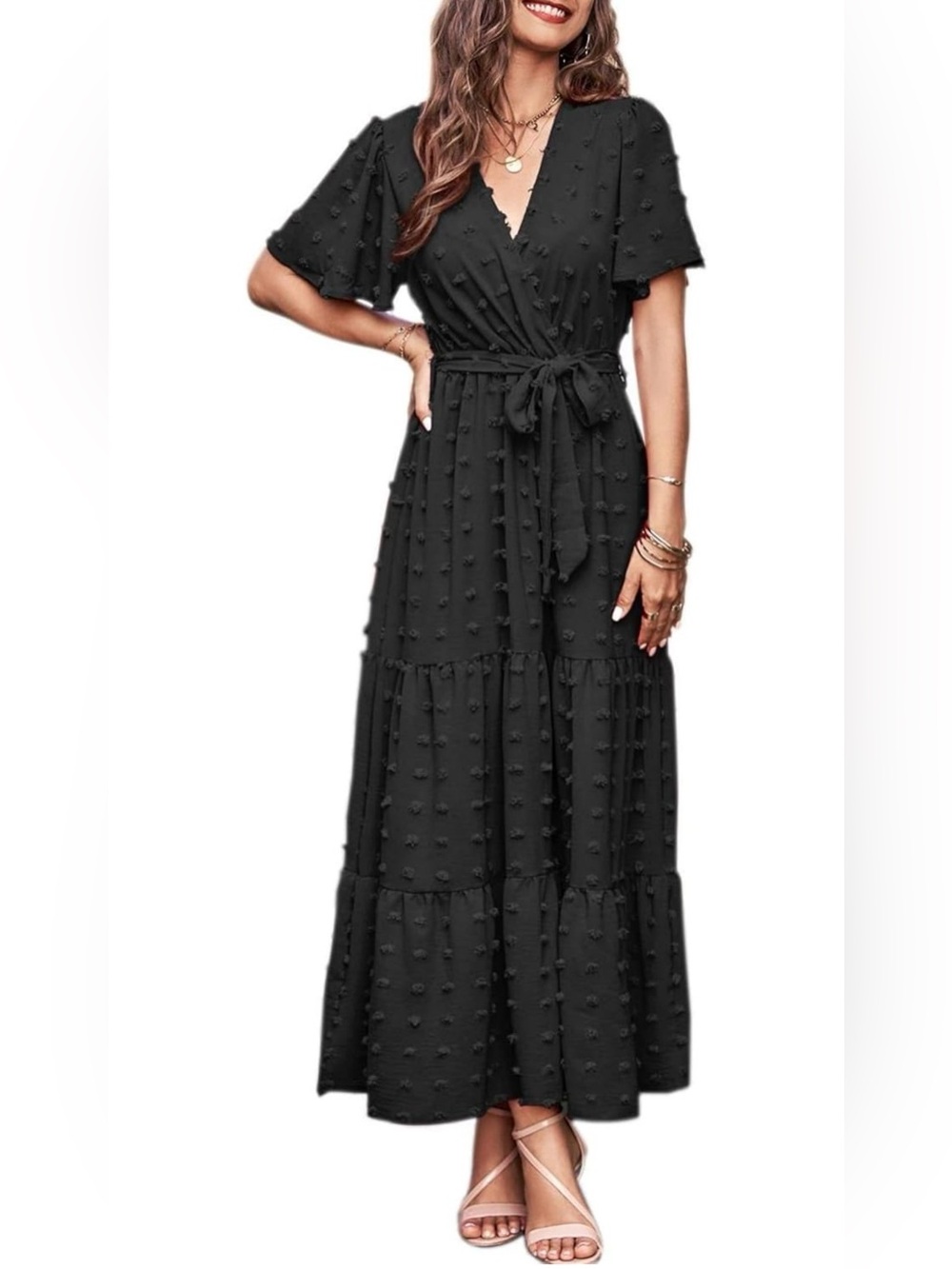 Womens Summer Swiss Dot Maxi Wrap DressWrap
